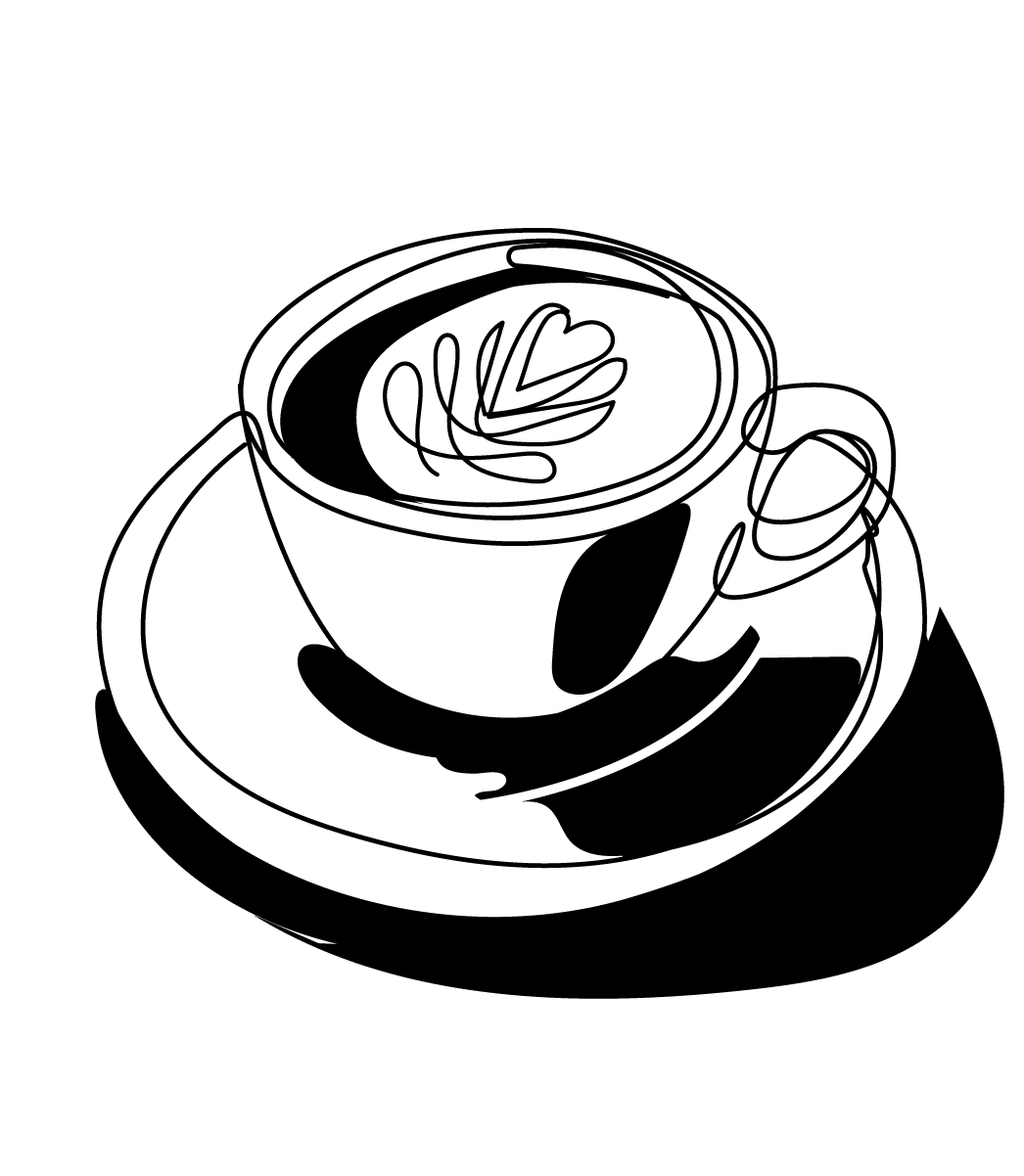 Hand-drawn illustration of a flat white coffee