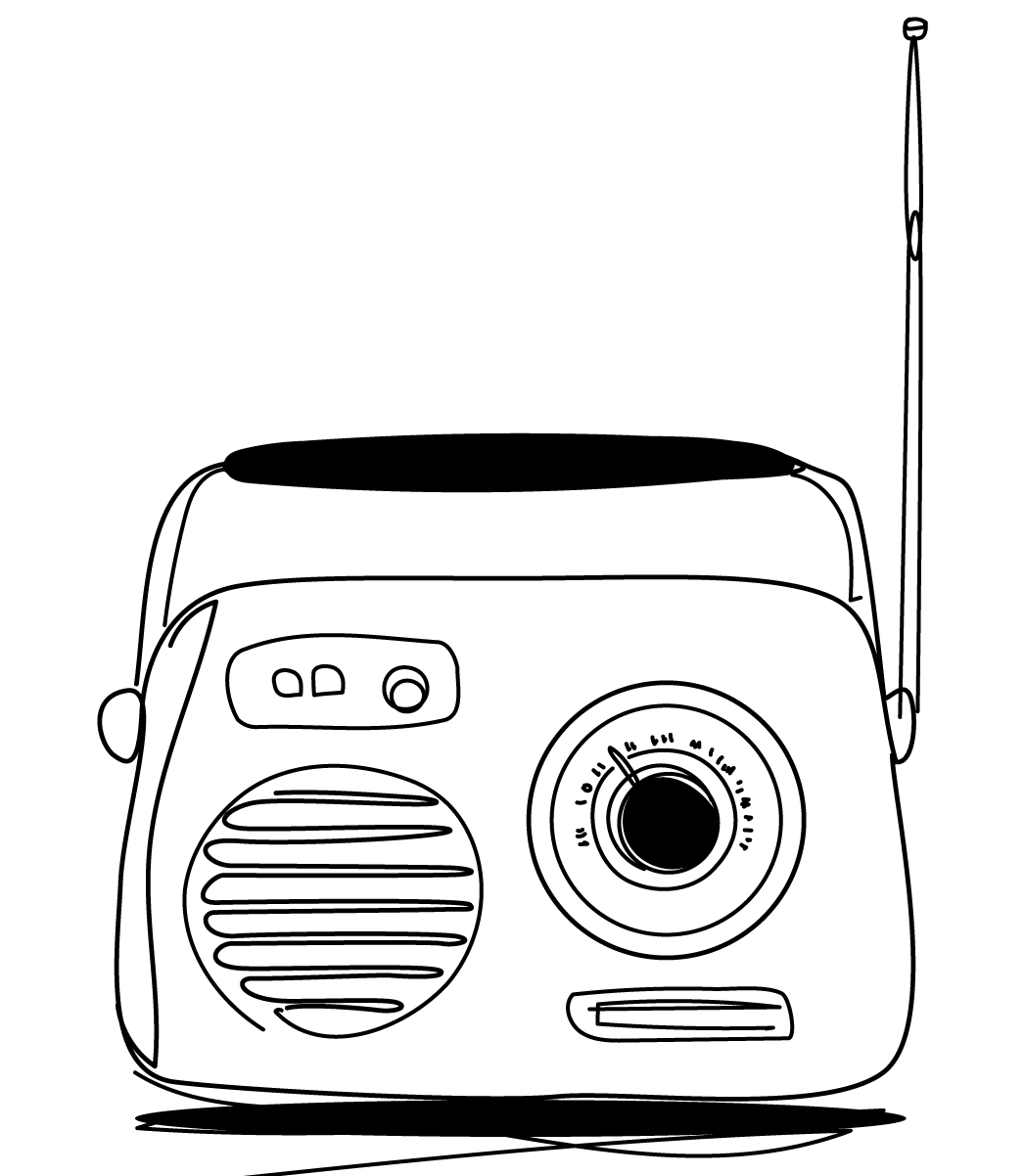 Hand-drawn illustration of a radio