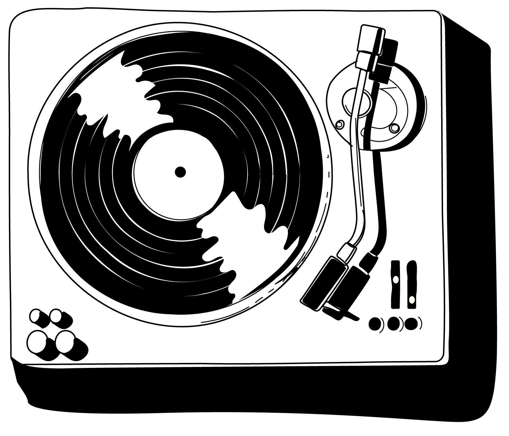 Hand-drawn illustration of a record turntable