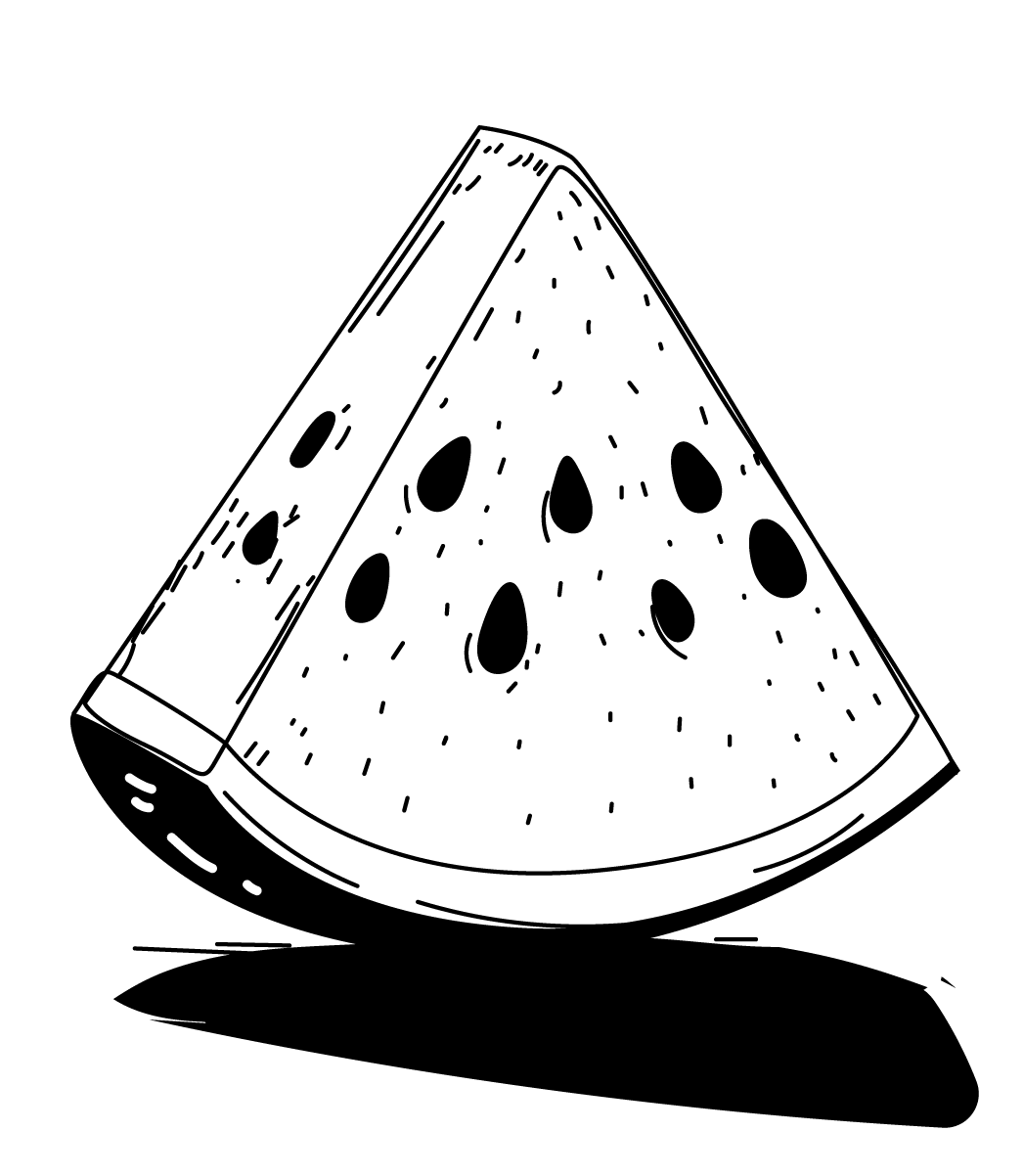 Hand-drawn illustration of a watermelon slice