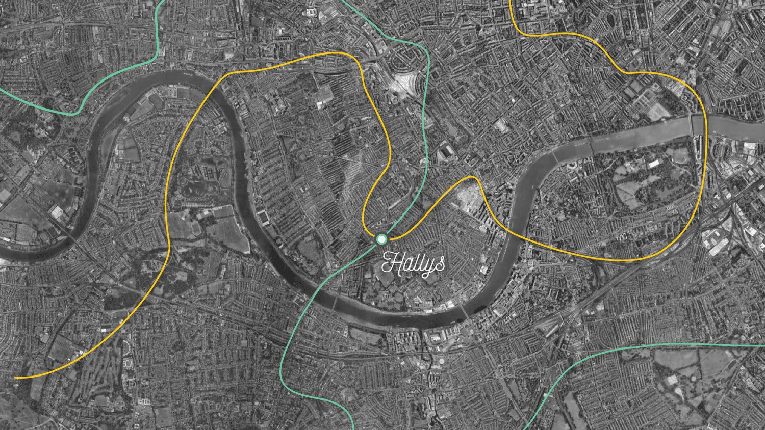 Map illustration tracing wandering paths through the neighbourhood