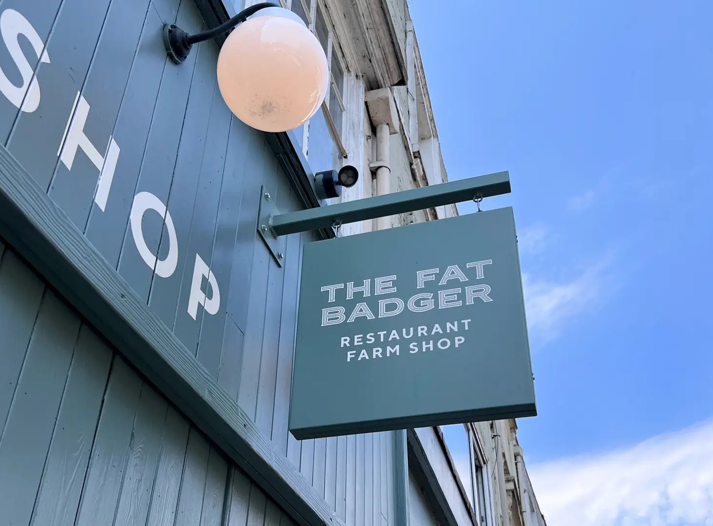 The Fat Badger sign, logo applied in situ