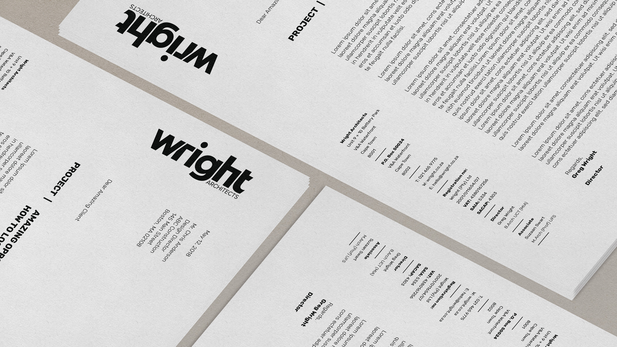 Wright Architects letterhead and stationery